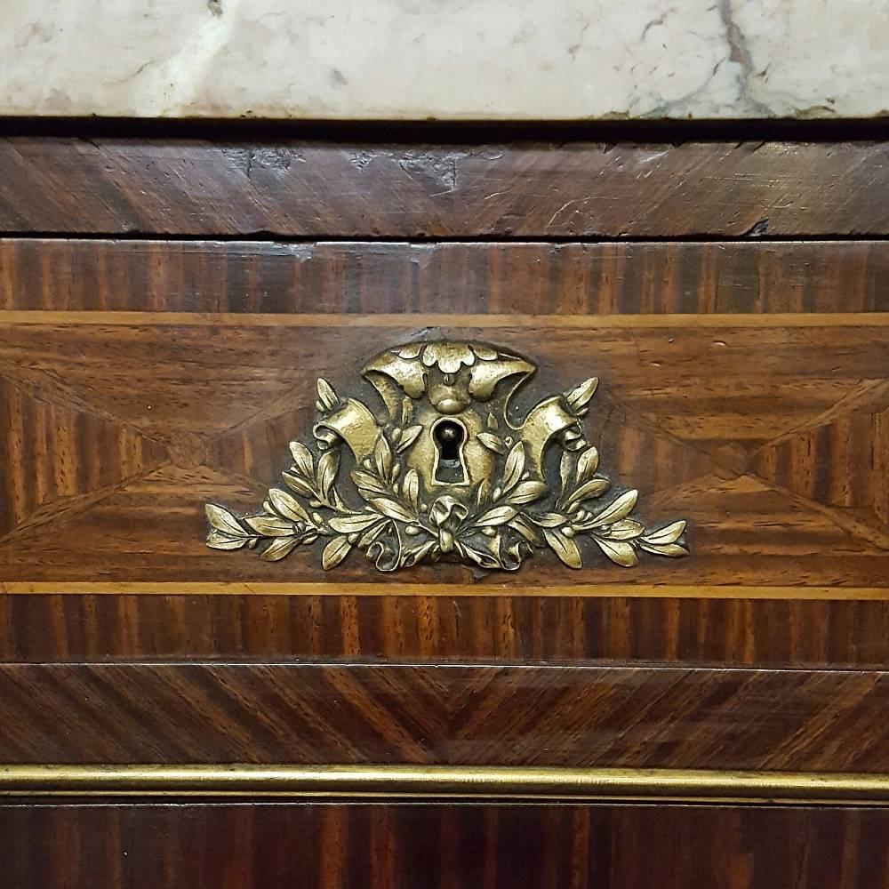 Bronze 19th Century French Louis XVI Marble-Top Marquetry Mahogany Display Buffet