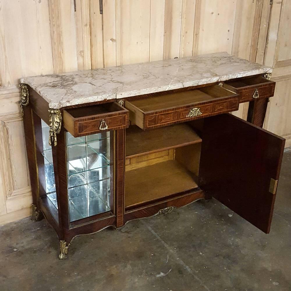 19th Century French Louis XVI Marble-Top Marquetry Mahogany Display Buffet 2