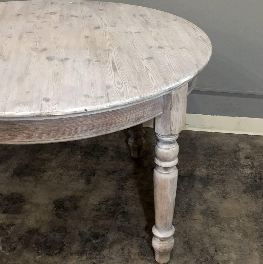 Early 20th Century Antique Country French Round Whitewashed Dining or Centre Table