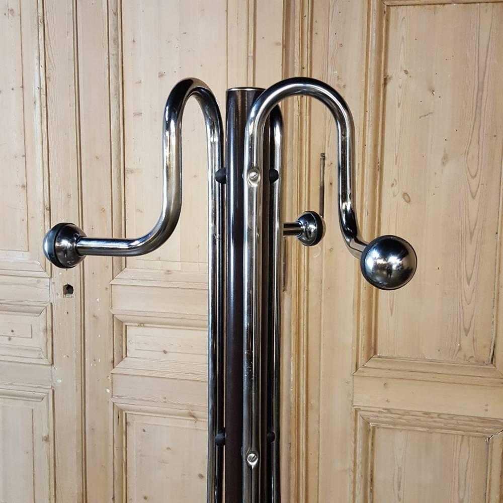 French Mid-Century Chrome and Carrara Marble Hat and Coat Rack