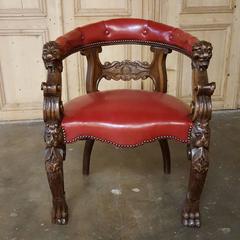 Antique Renaissance Desk Chair with Leather