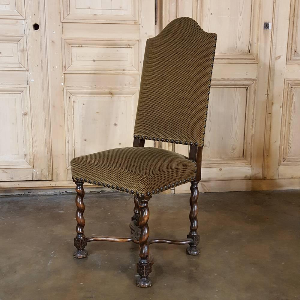 French Set of Six Louis XIII Barley Twist Walnut Chairs