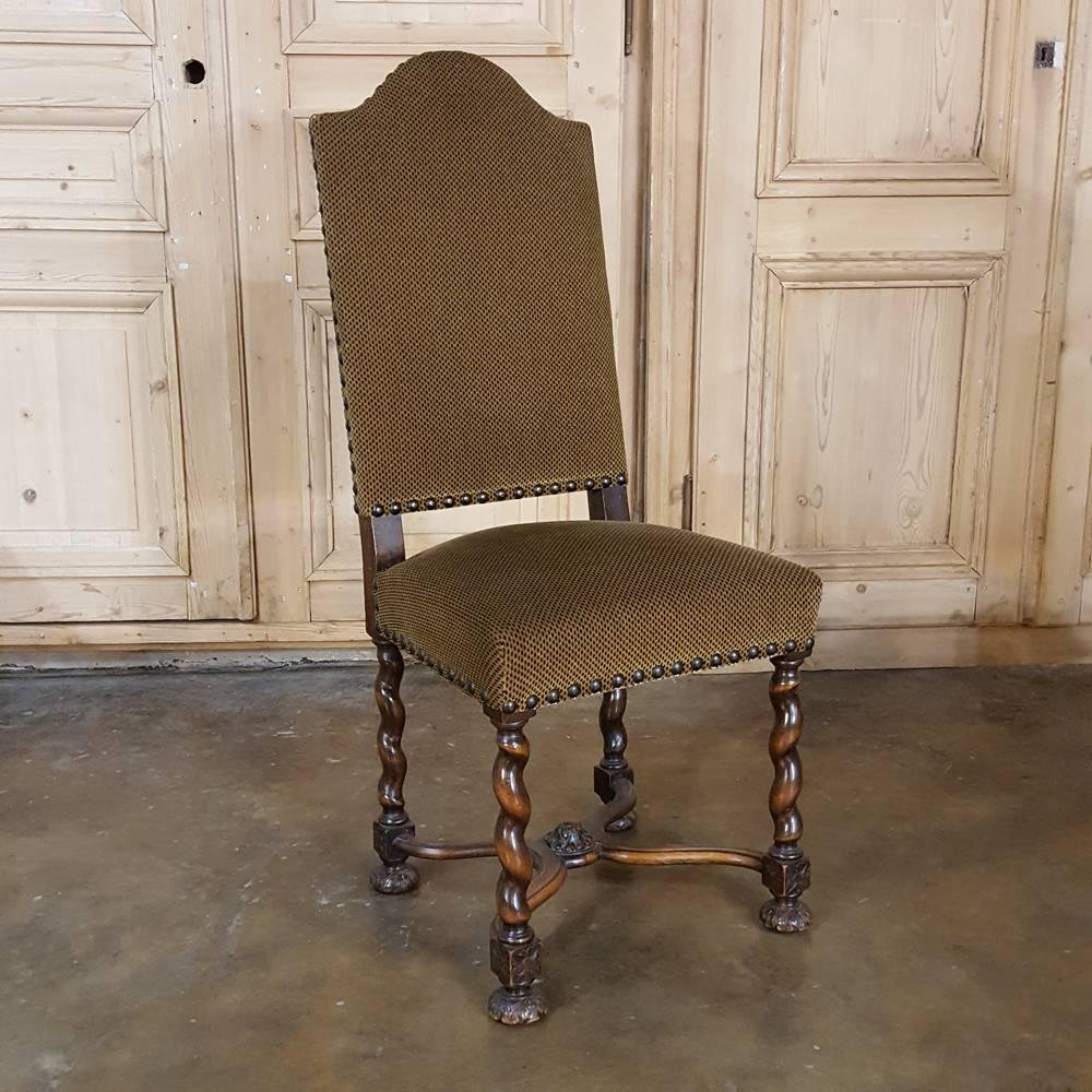Early 20th Century Set of Six Louis XIII Barley Twist Walnut Chairs