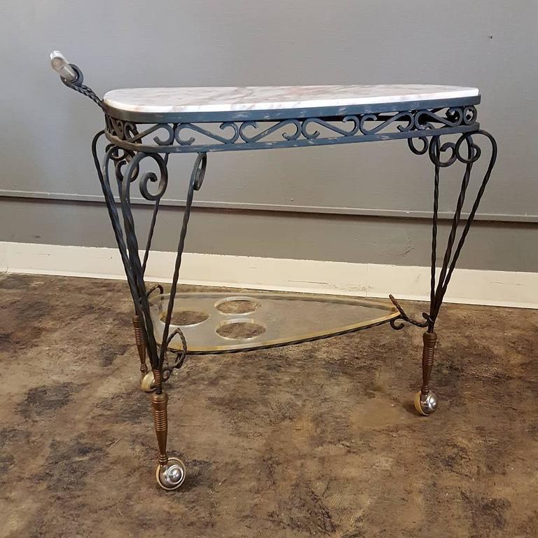 Art Deco Wrought Iron Marble Top Bar Cart At 1stdibs