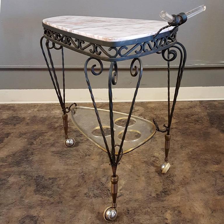 Art Deco Wrought Iron Marble Top Bar Cart At 1stdibs