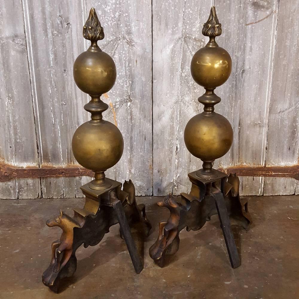Grand 19th Century Bronze French Baroque Andirons with Pegasus Winged Horses 4