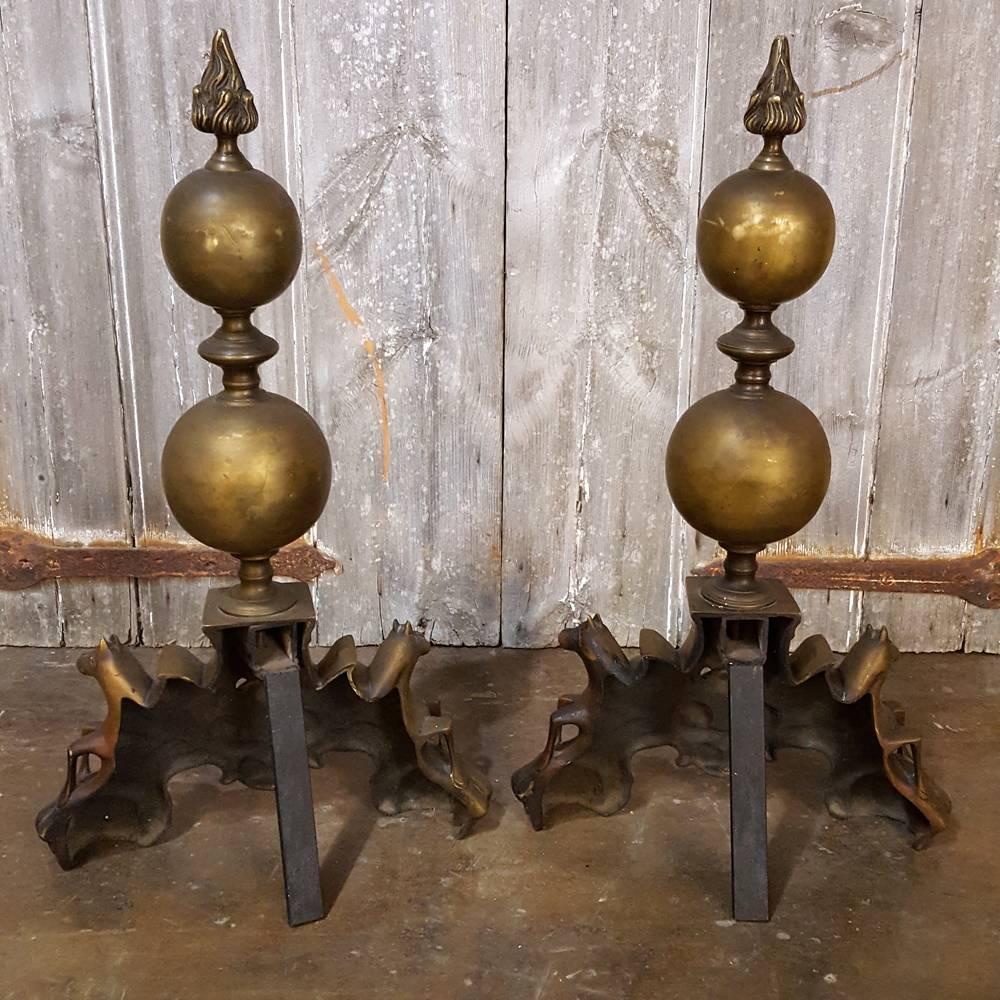 Grand 19th Century Bronze French Baroque Andirons with Pegasus Winged Horses 5
