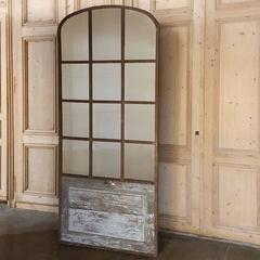 19th Century Arched Architectural Iron Window Mirror