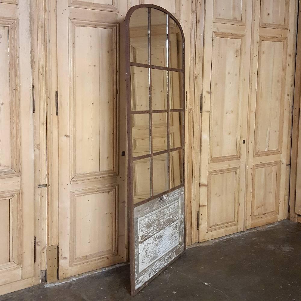 Mid-19th Century 19th Century Arched Architectural Iron Window Mirror