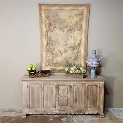 Antique Rustic Washed Stripped Oak Gothic Low Buffet