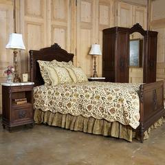 Antique 19th Century French Louis XVI Neoclassical Walnut Bedroom Set with Queen Bed