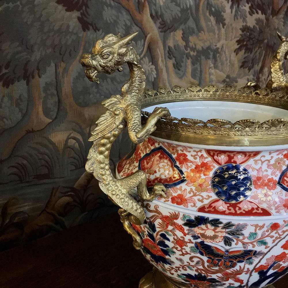 Late 19th Century 19th Century Hand-Painted Imari Vase with Bronze