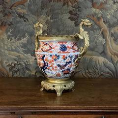 19th Century Hand-Painted Imari Vase with Bronze