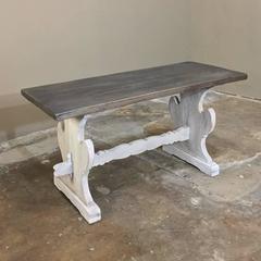 Antique Italian Trestle Painted Whitewashed Oak Two-Toned Coffee Table
