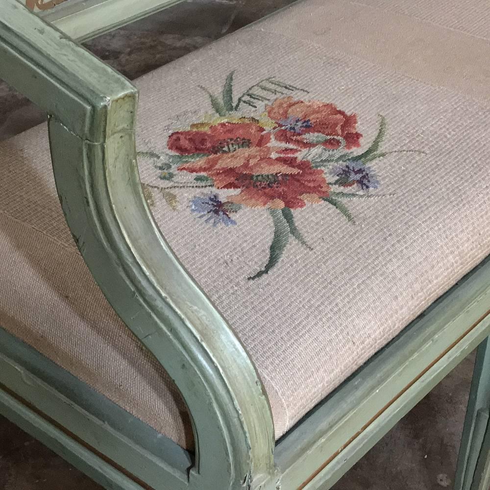 19th Century Swedish Neoclassical Painted Bench with Hand-Woven Tapestry Seat In Excellent Condition In Dallas, TX