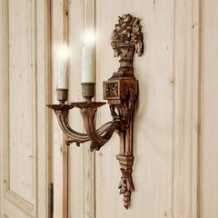 Pair of Antique Italian Louis XVI Style Hand-Carved Giltwood Sconces