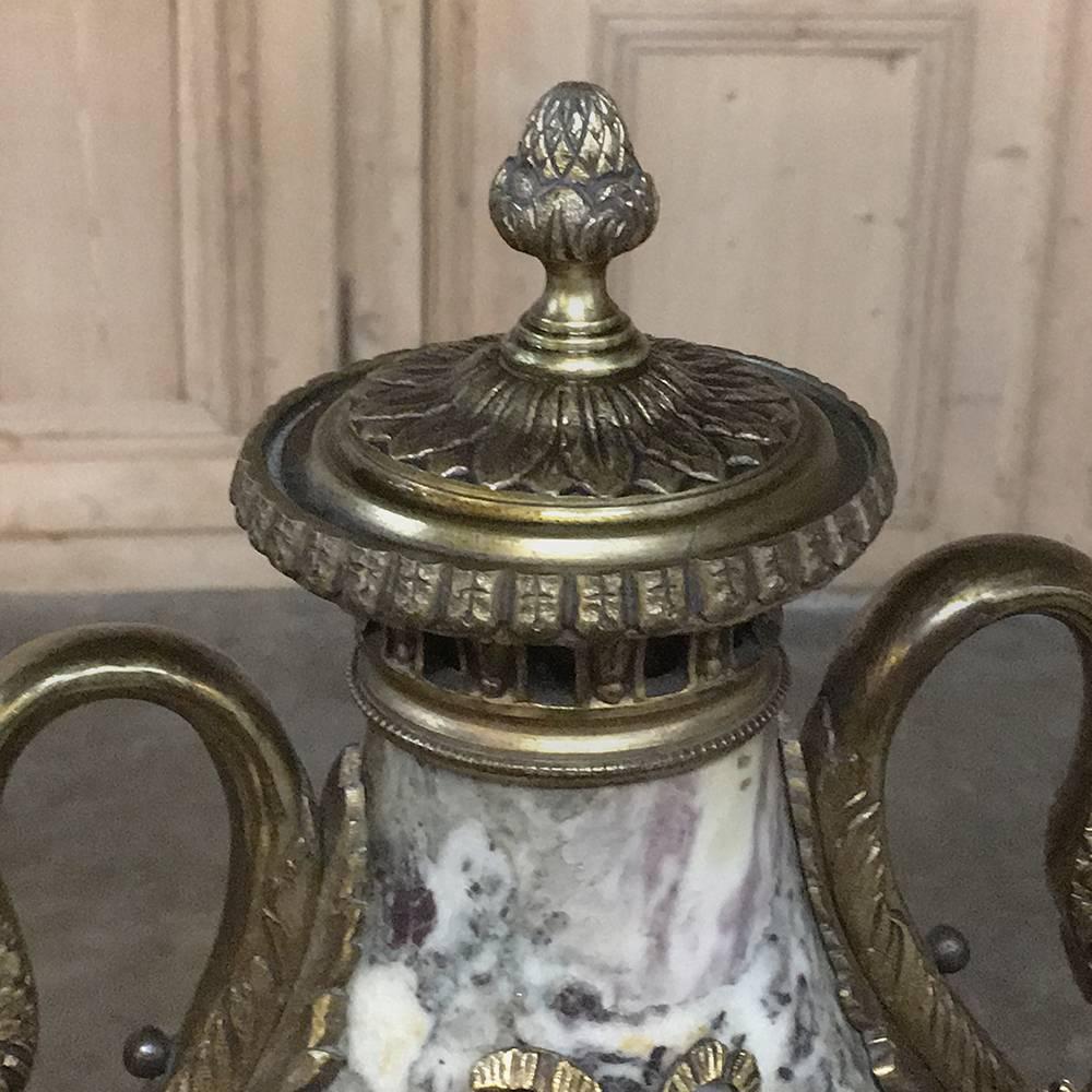 Pair of 19th Century Belle Epoque Marble and Bronze Mantel Urns 1