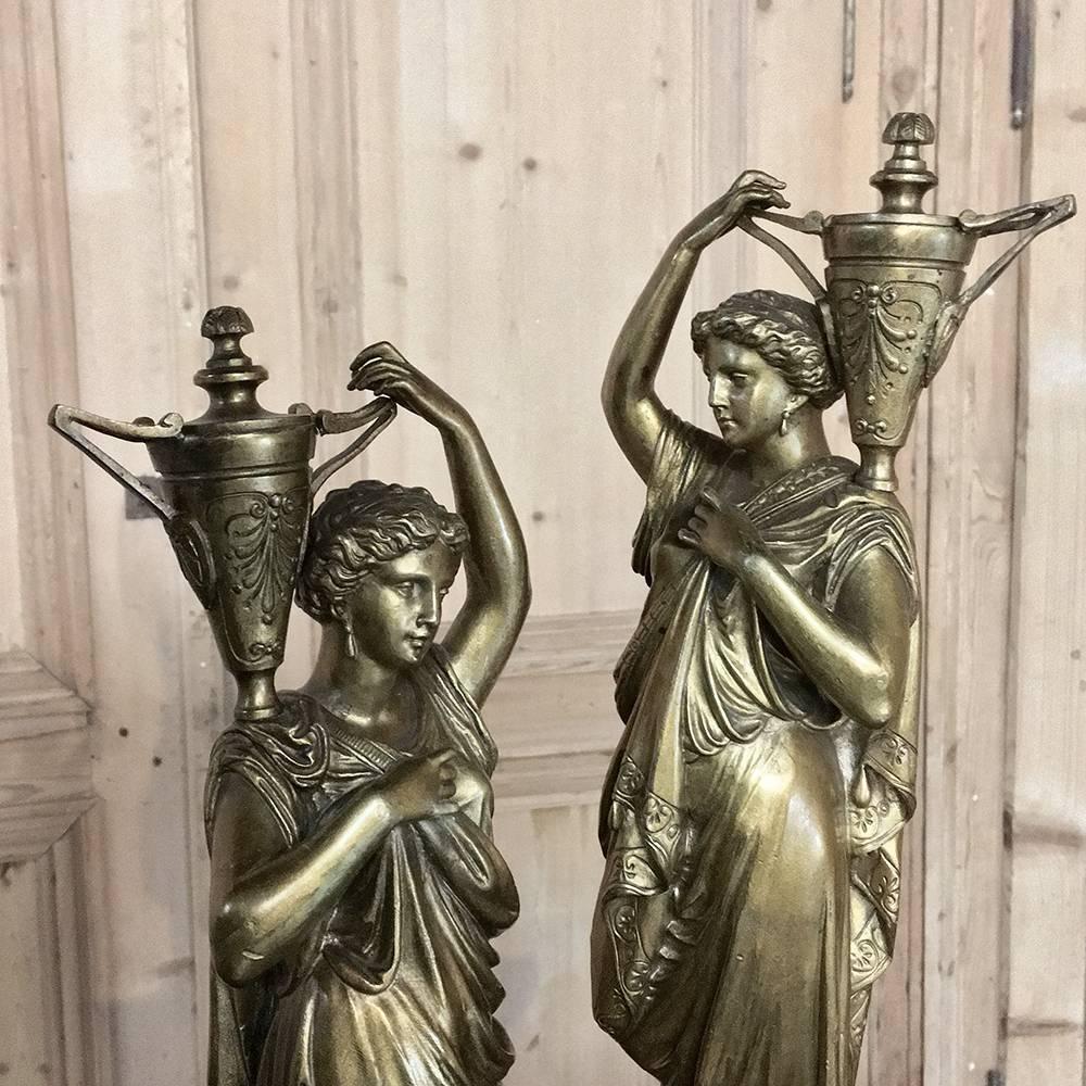 Pair of 19th Century French Neoclassical Caryatid Bronze Statues In Excellent Condition In Dallas, TX