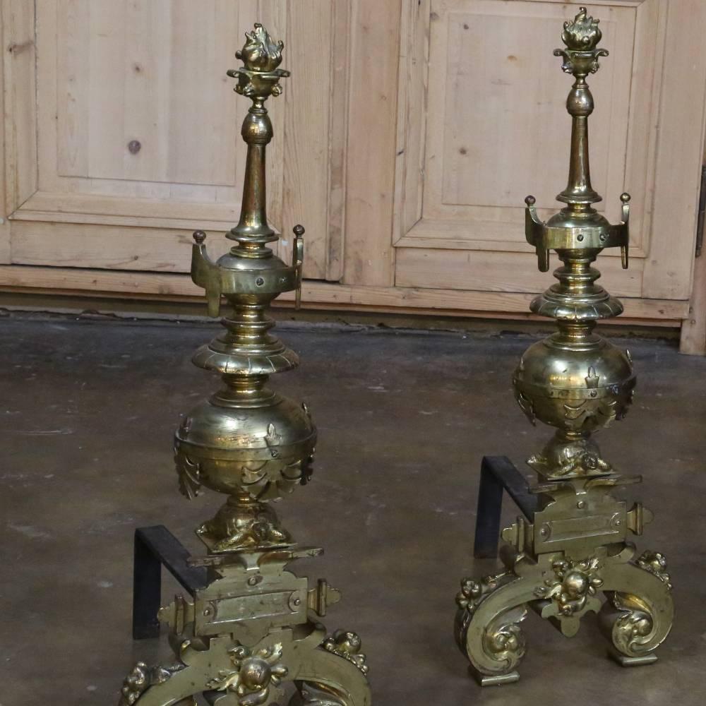 Pair of 19th Century Bronze Andirons with Sea Turtle Motifs 2