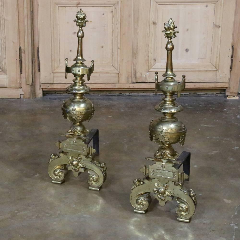 Pair of 19th Century Bronze Andirons with Sea Turtle Motifs 3