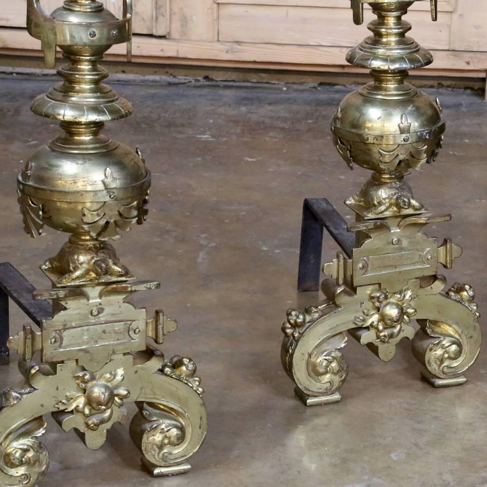 Pair of 19th Century Bronze Andirons with Sea Turtle Motifs 4