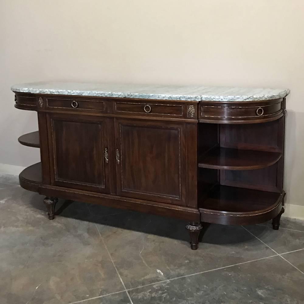 19th Century French Neoclassical Mahogany Marble Top Buffet In Excellent Condition In Dallas, TX
