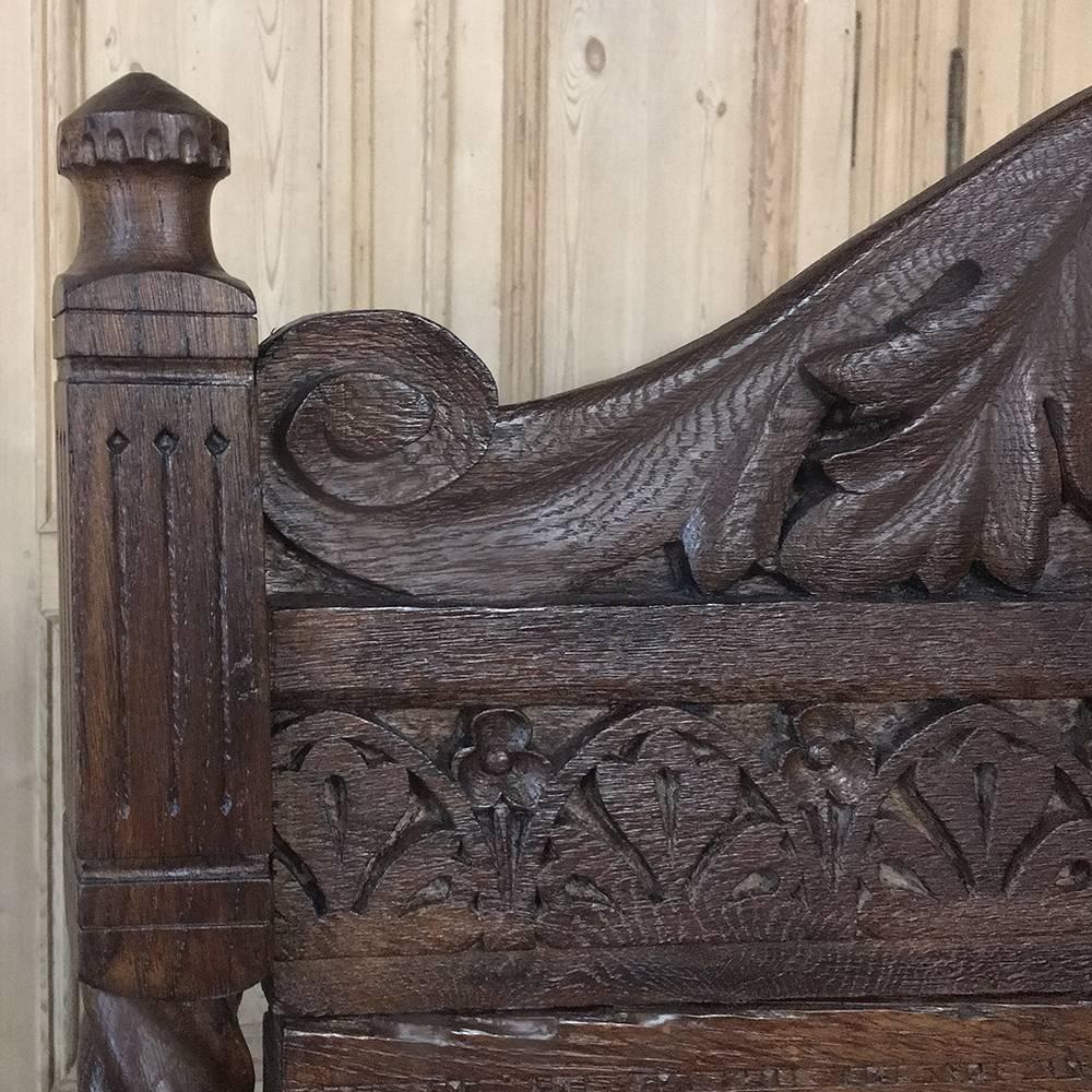 19th Century Hand-Carved German Renaissance Hall Bench 3