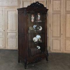 19th Century French Louis XV Rococo Walnut Display Armoire