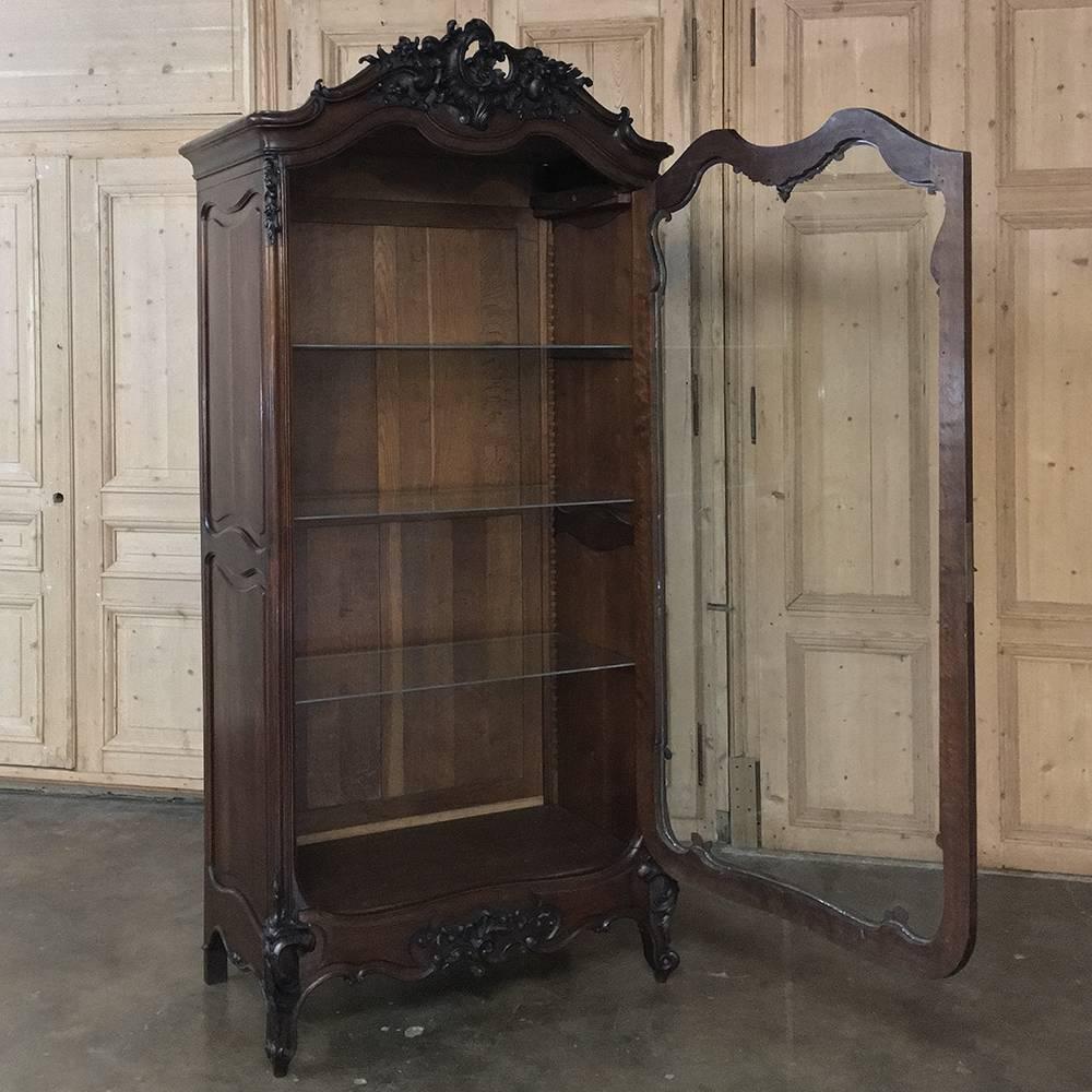 Carved 19th Century French Louis XV Rococo Walnut Display Armoire