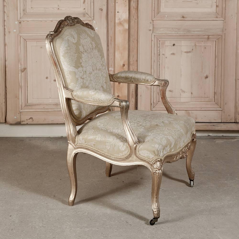 Rococo Revival Pair of 19th Century Large Antique Italian Hand-Carved Giltwood Rococo Armchairs