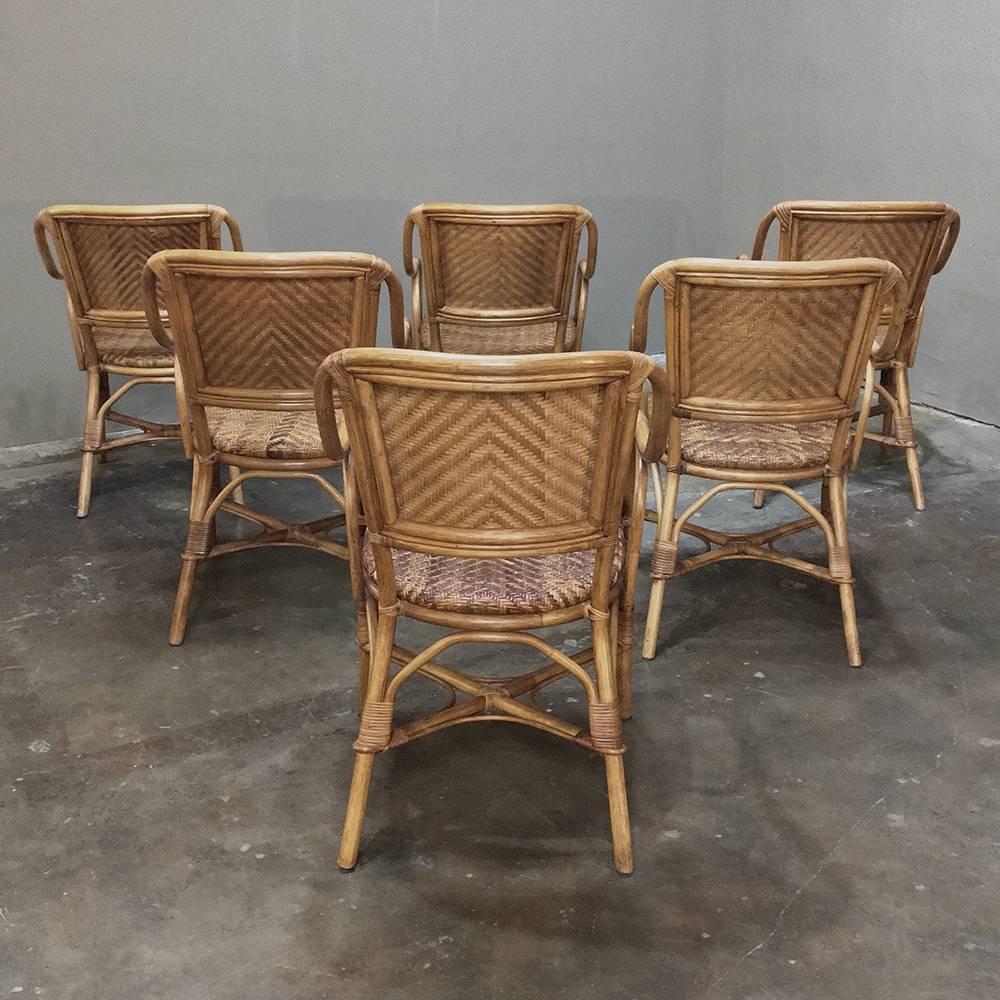 Set of Six Mid-Century Rattan and Bamboo Dining Chairs/Armchairs 4