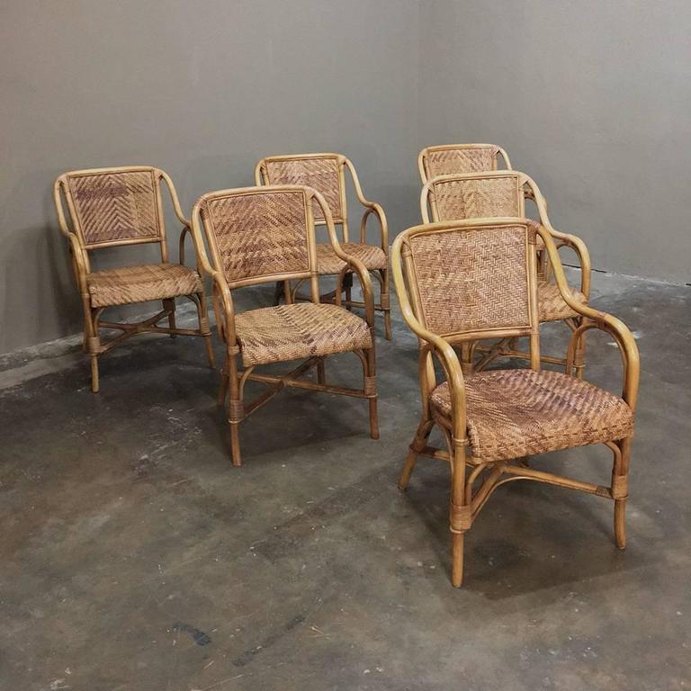 Set of Six MidCentury Rattan and Bamboo Dining Chairs/Armchairs at 1stDibs