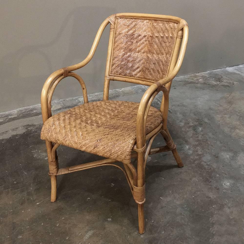 Mid-Century Modern Set of Six Mid-Century Rattan and Bamboo Dining Chairs/Armchairs