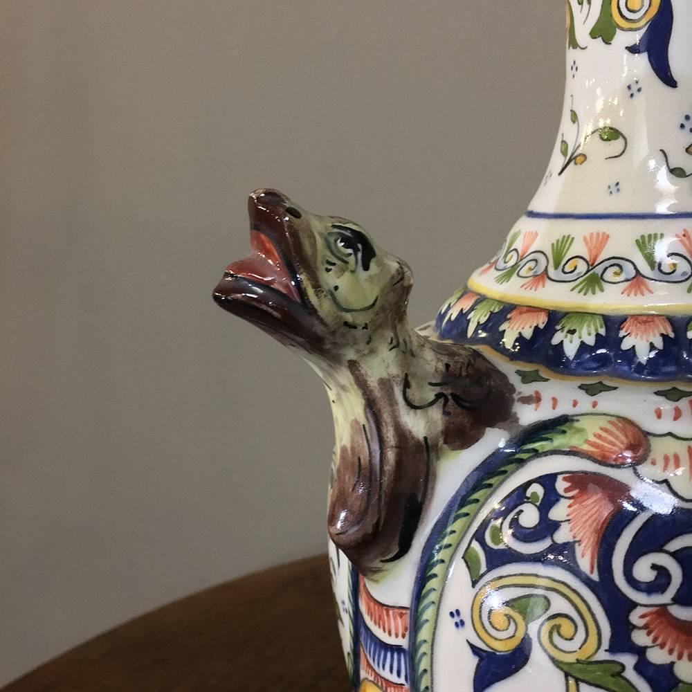 Pair of 19th Century Hand-Painted Ewer Vases from Rouen 2