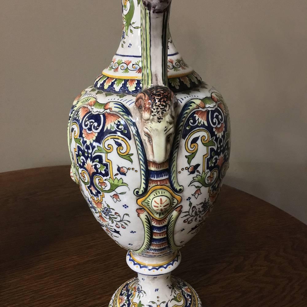 Pair of 19th Century Hand-Painted Ewer Vases from Rouen 3