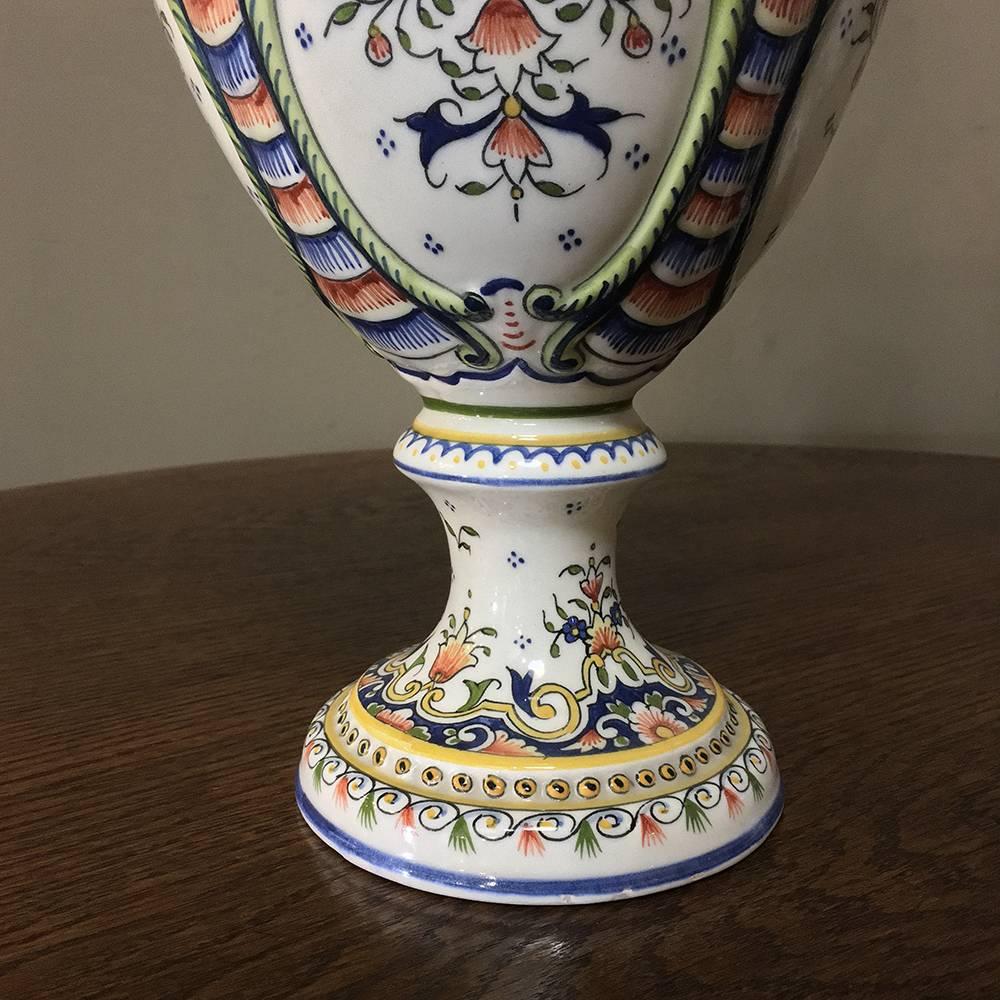 Pair of 19th Century Hand-Painted Ewer Vases from Rouen 5