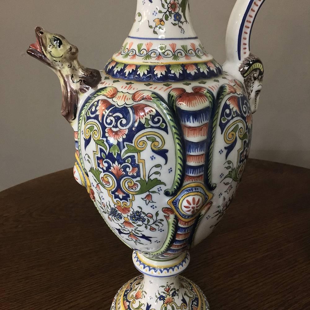 Pair of 19th Century Hand-Painted Ewer Vases from Rouen 1