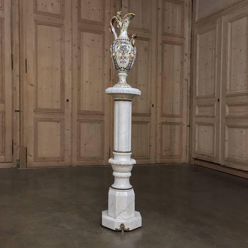 19th century French neoclassical Carrara Marble Pedestal is a classical tribute to the magnificence of ancient Roman and Grecian architecture! The ideal way to display your favourite statue, a vase full of fresh flowers, or simply an attractive