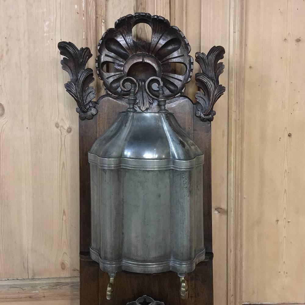 Late 18th Century 18th Century Pewter Wall Fountain with Cherrywood Stand