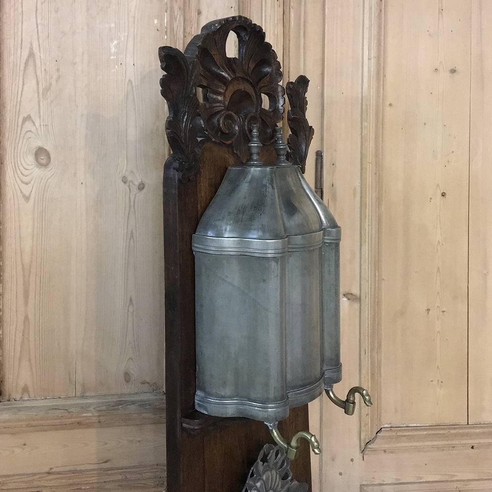 French 18th Century Pewter Wall Fountain with Cherrywood Stand