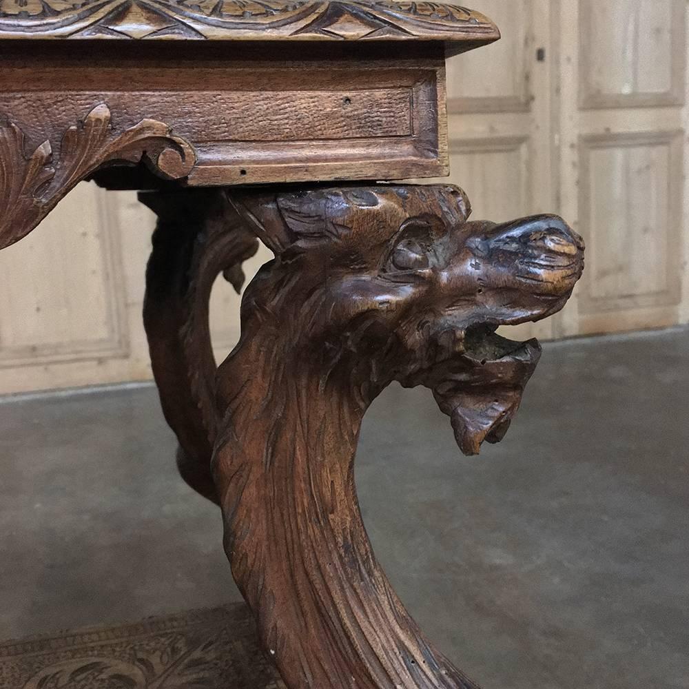 Late 19th Century 19th Century Italian Renaissance Walnut End Table with Dragons