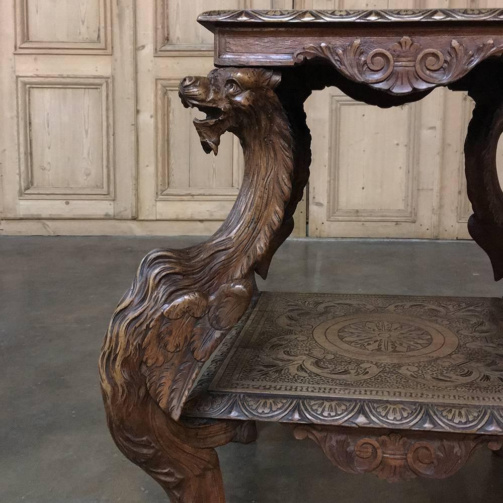 19th Century Italian Renaissance Walnut End Table with Dragons In Excellent Condition In Dallas, TX