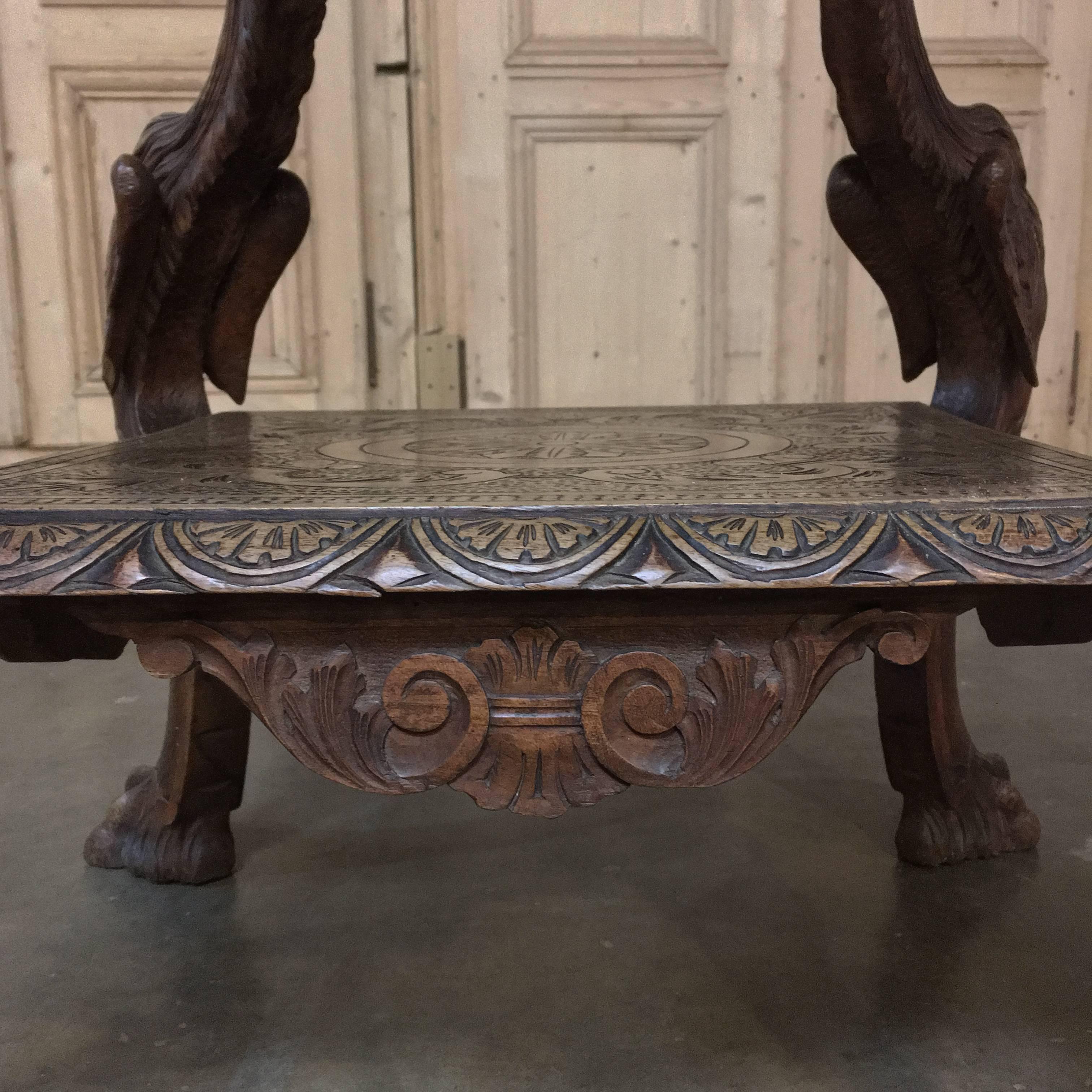 19th Century Italian Renaissance Walnut End Table with Dragons 2