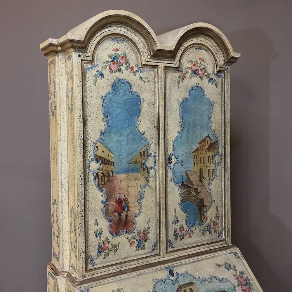 Antique Venetian Painted Secretary Bookcase 2