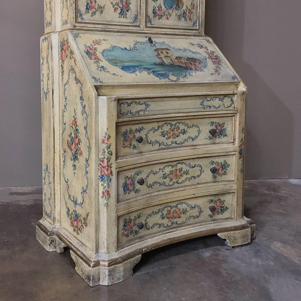 Antique Venetian Painted Secretary Bookcase 4