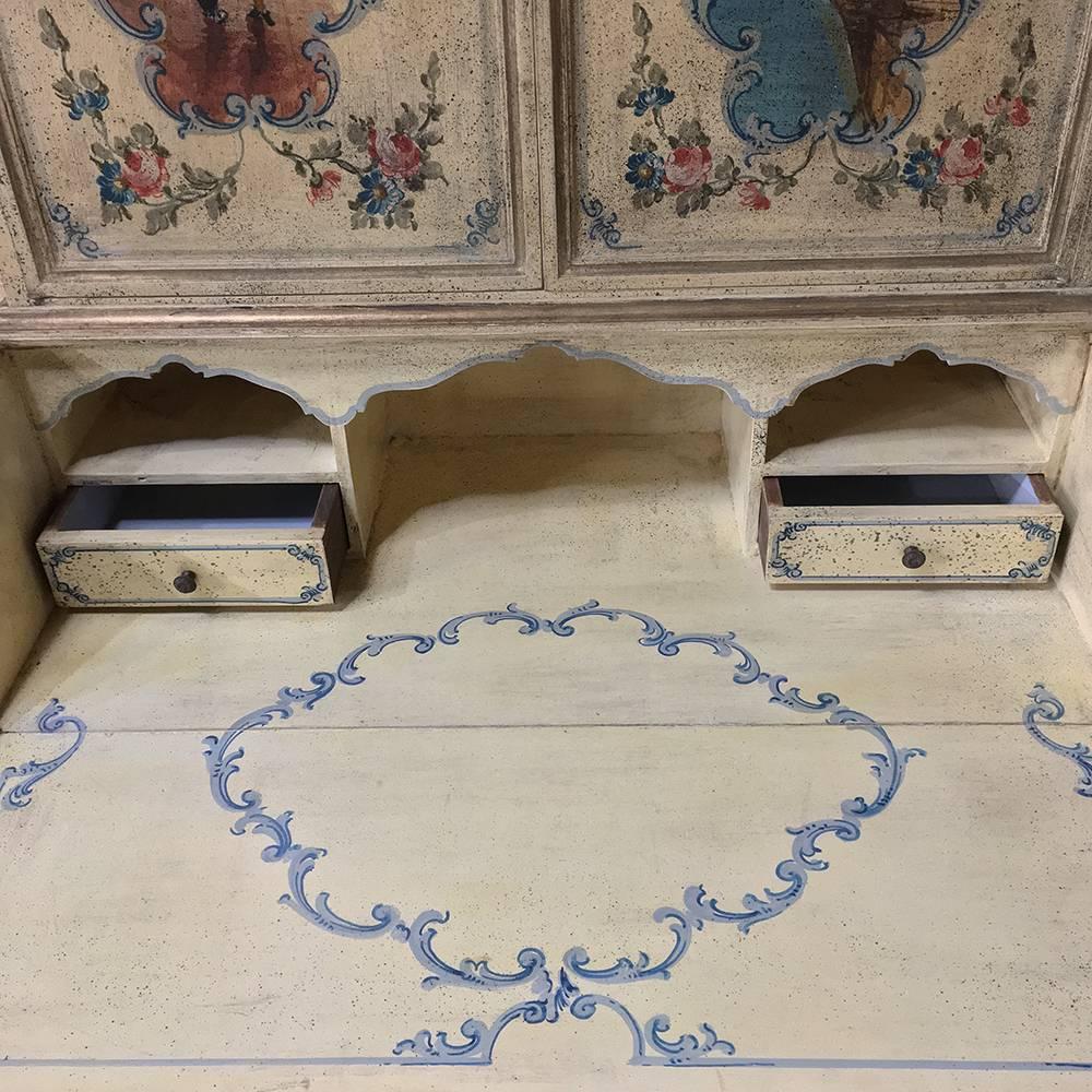 19th Century Antique Venetian Painted Secretary Bookcase