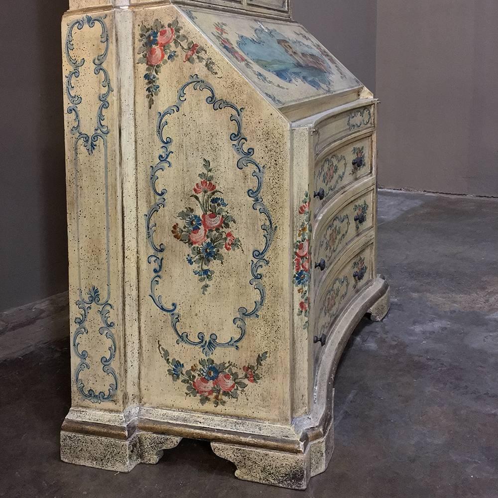 Antique Venetian Painted Secretary Bookcase 3