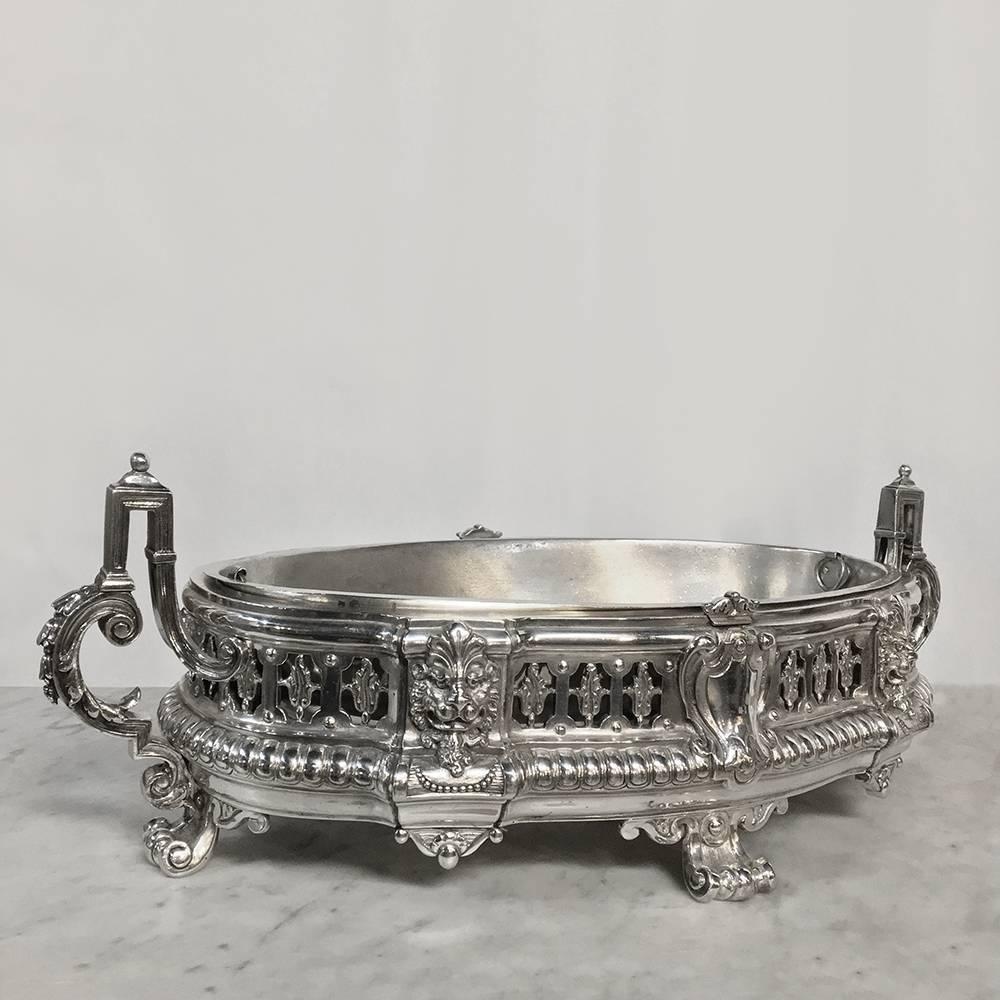 19th Century French Silver Plate Bronze Neoclassical Jardinière, Ca. 1870's In Excellent Condition In Dallas, TX