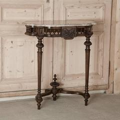 19th Century Neoclassical Walnut French Marble Top Console