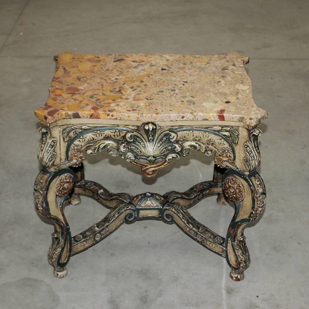 19th Century Louis XIV French Painted Marble Top End Table 5